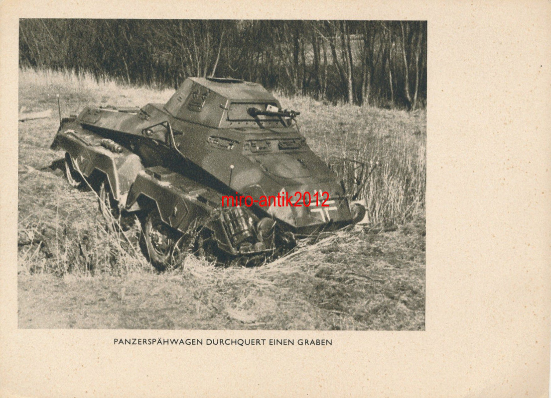 Foto, Ak, Panzerspähwagen Durchquert einen Grabe