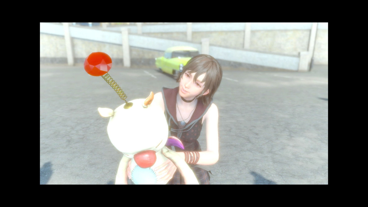 iris giving noct the moogle plushie aww
