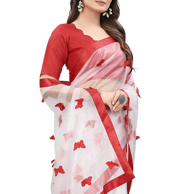 Women's Embroidered Fashionable Butterfly Pattern Saree Top Bolywood Readywear - Picture 24 of 33