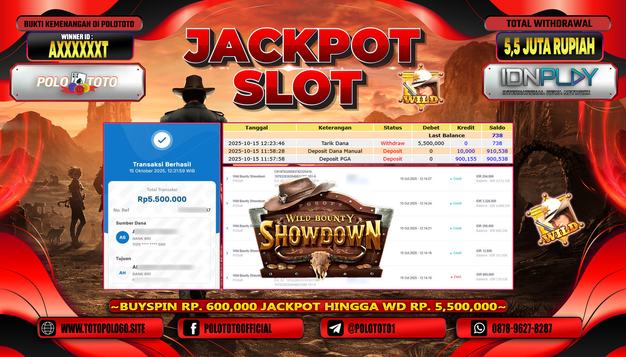 POLOTOTO JACKPOT SLOT WILD BOUNTY SHOWDOWN Rp.5.500.000,- LUNAS