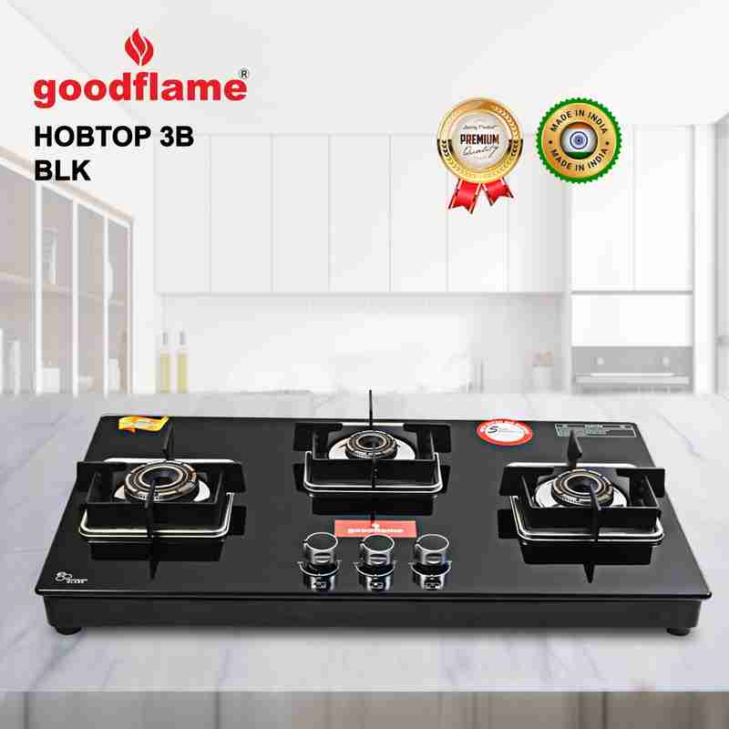 goodflame Hobtop 3B BK Combo Dosa Tawa & Fry Pan Imported Burner Hobtop Glass Manual Hob (3Burners)