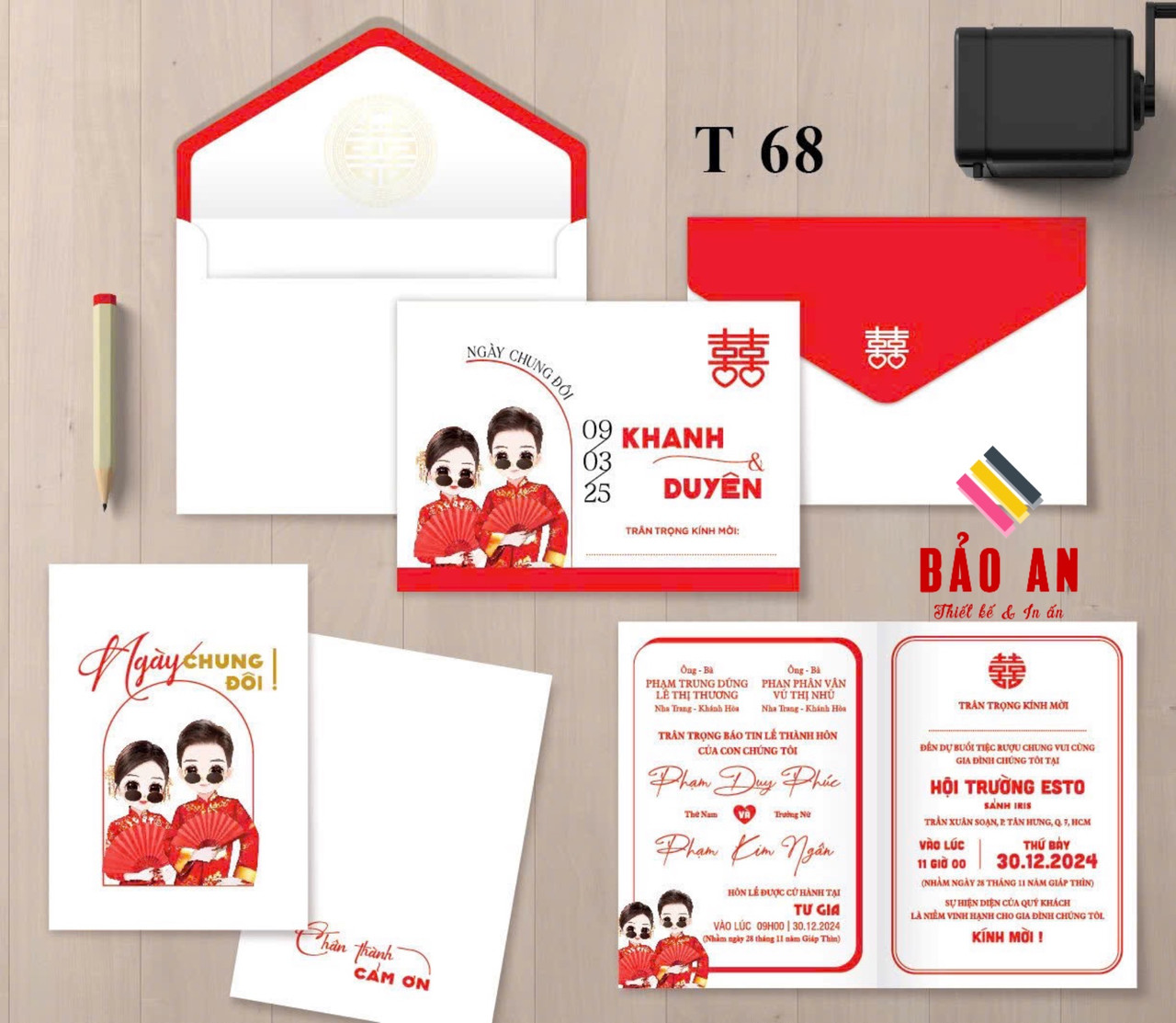 Thiệp chibi đỏ trắng đeo kính râm (T68)