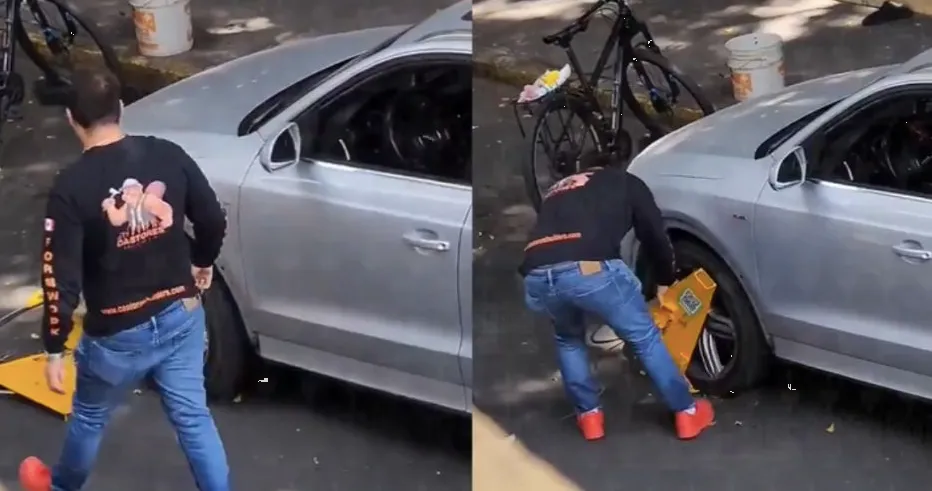 Conductor rompe la araña que le colocaron a su auto: #LordInmovilizador