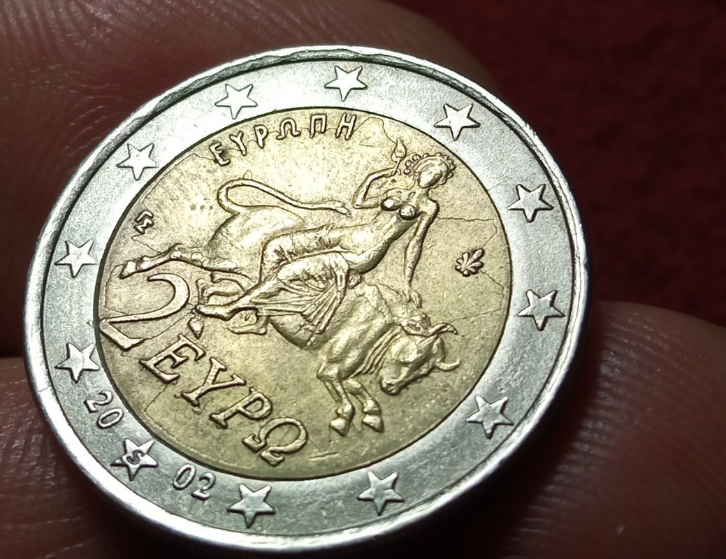 Dos euros de Grecia 2002 con error. Ddddd