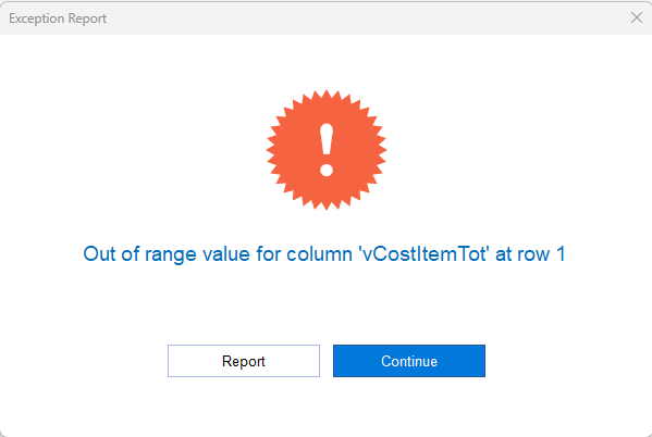v Cost Item Total Error