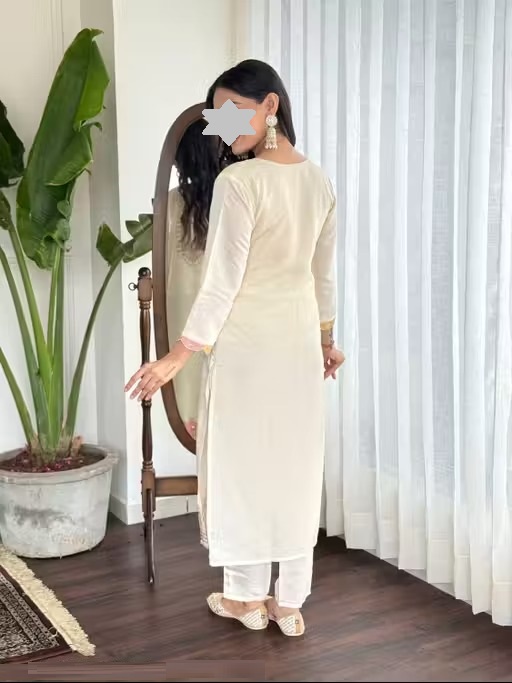 RIVA New Desiner Embrodred Latest Fashion Cream Color Kurti With Bottom Or Dupatta Set Color 1 (KS114)