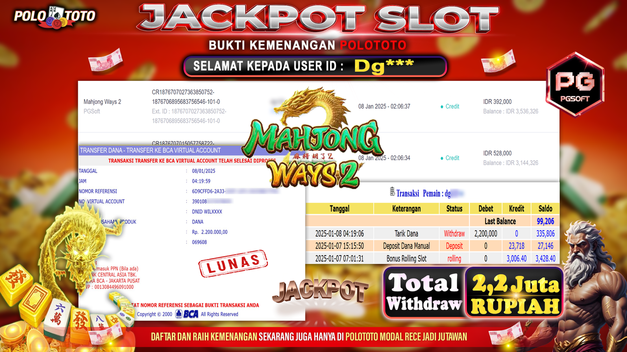 POLOTOTO JACKPOT SLOT MAHJONG WAYS 2 Rp.2,200.000,-