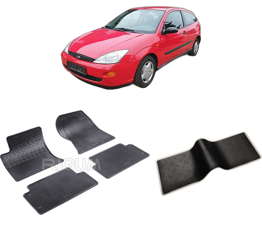 Set covorase auto FORD FOCUS I din 1998-2004, cu covoras tunel median, CAROSERIE HATCHBACK, Presuri cauciuc 100%, compatibil cu autoturismul FORD FOCUS I, Rigum