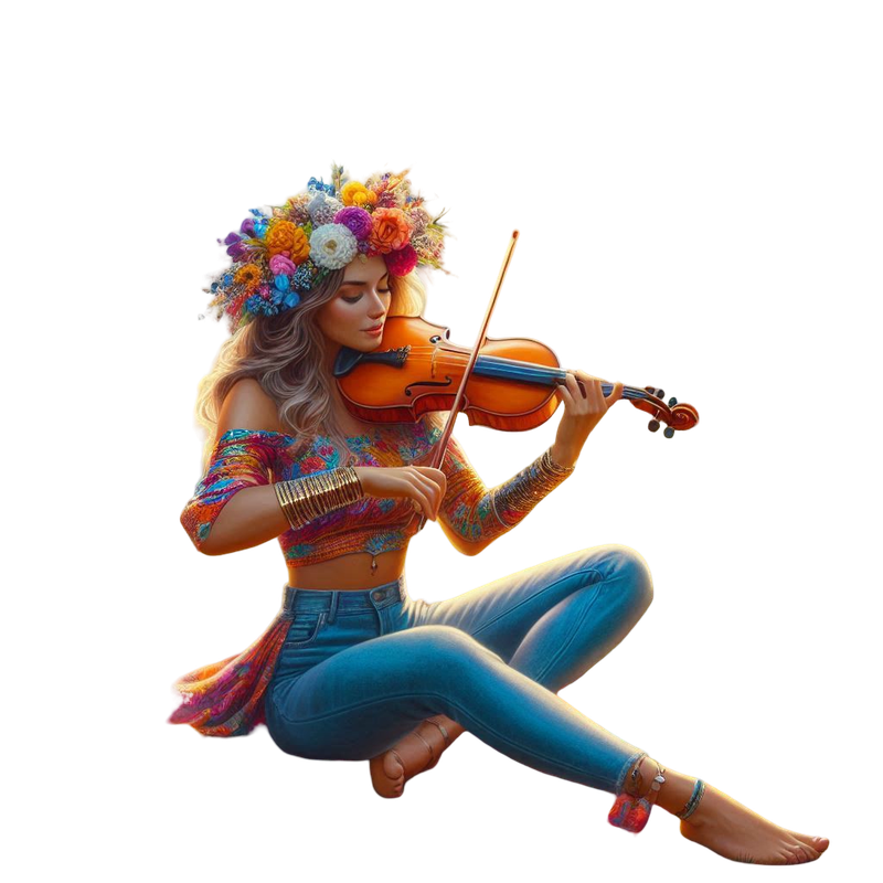a whimsical woman in jeans with a violine (7)