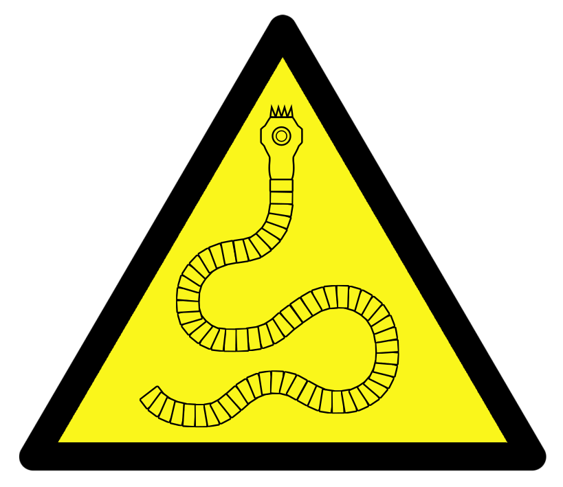 Hazard sign with a stylised tapeworm on it