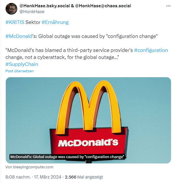 Grund für IT-Ausfall bei McDonald's
