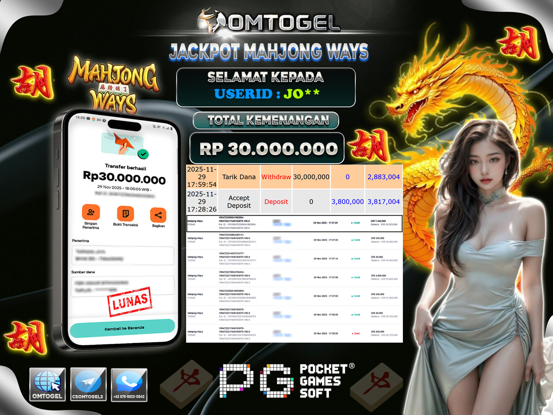 OMTOGEL JACKPOT PGSOFT MAHJONG WAYS  ,30 JUTA DI BAYAR LUNAS ,-