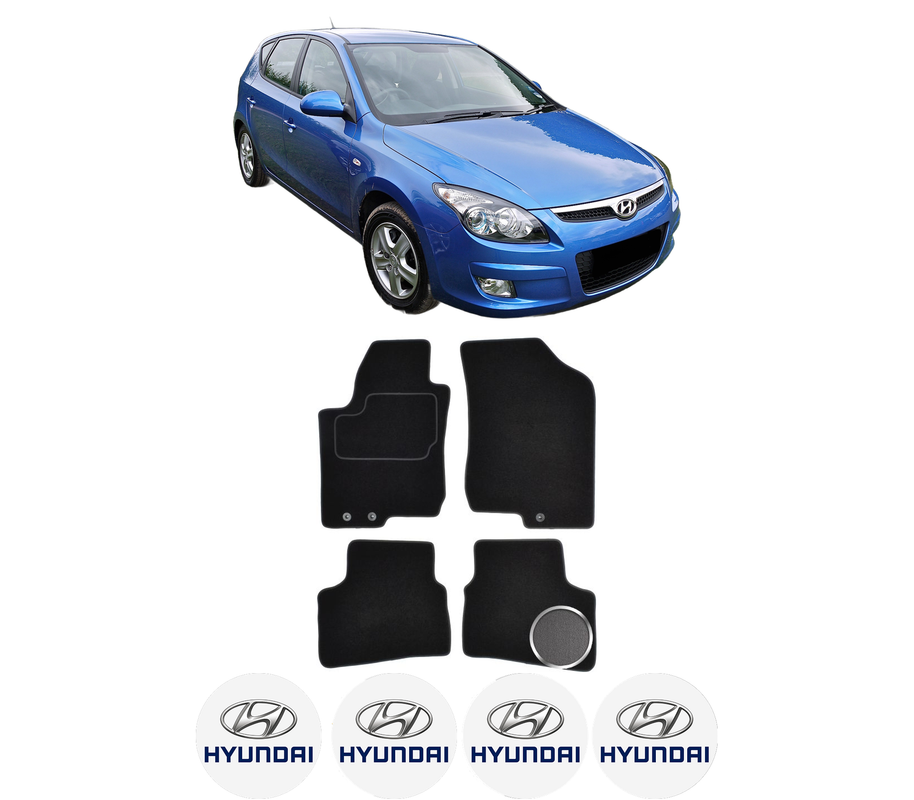 Set Covorase Presuri HYUNDAI i30 (FD) din 2007-2011, Auto, Material Textil Mocheta, 4 Stickere auto cu HYUNDAI
