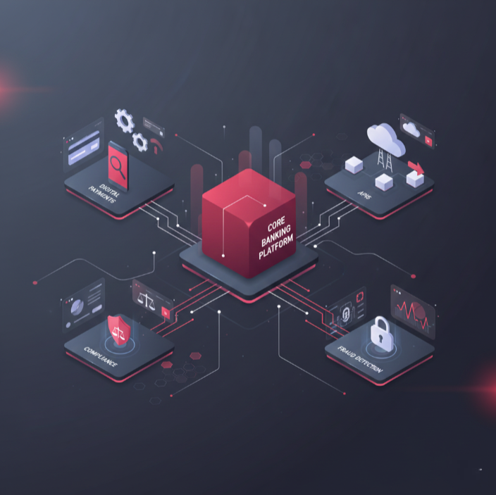 FinTech services enabling digital transformation: core banking, payments, lending, compliance, APIs, cloud, and fraud prevention for financial institutions.