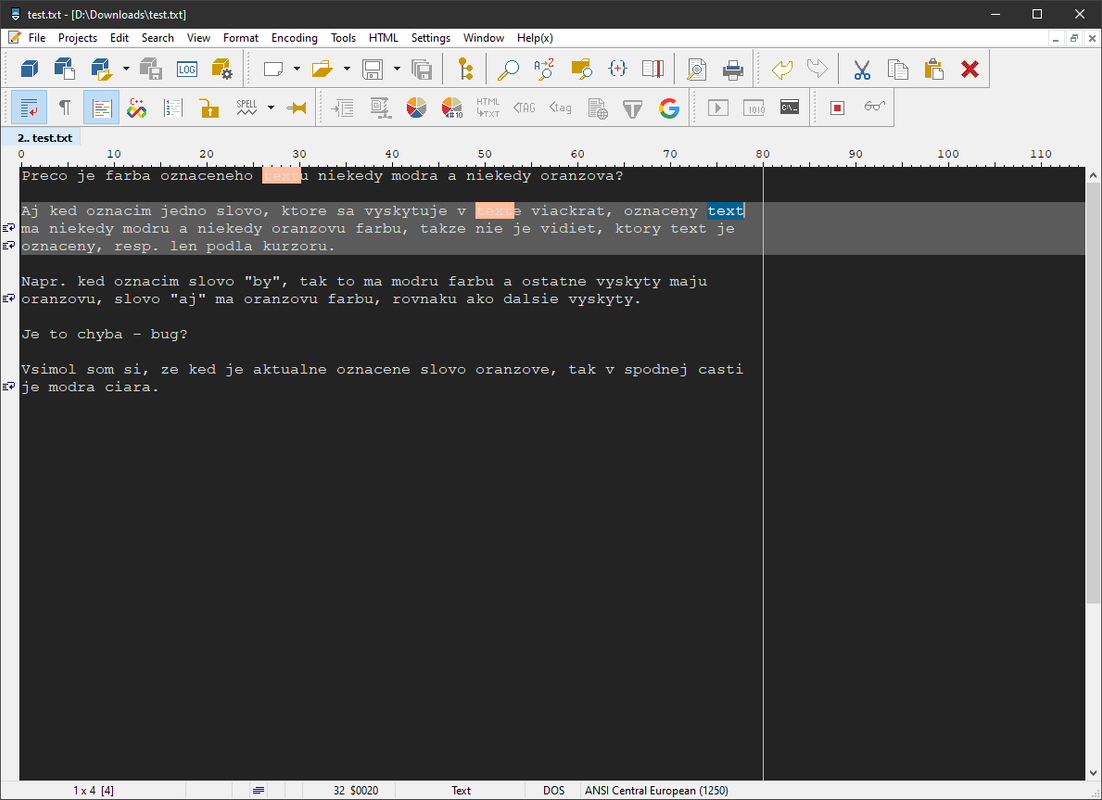 pspad Rozdielna farba oznaceneho textu3