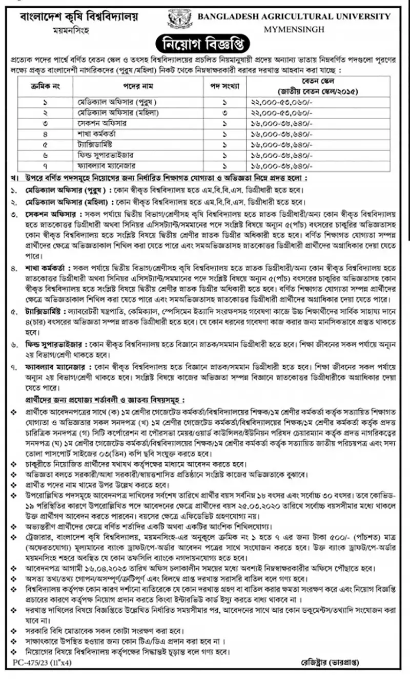 BAU Job Circular 2023