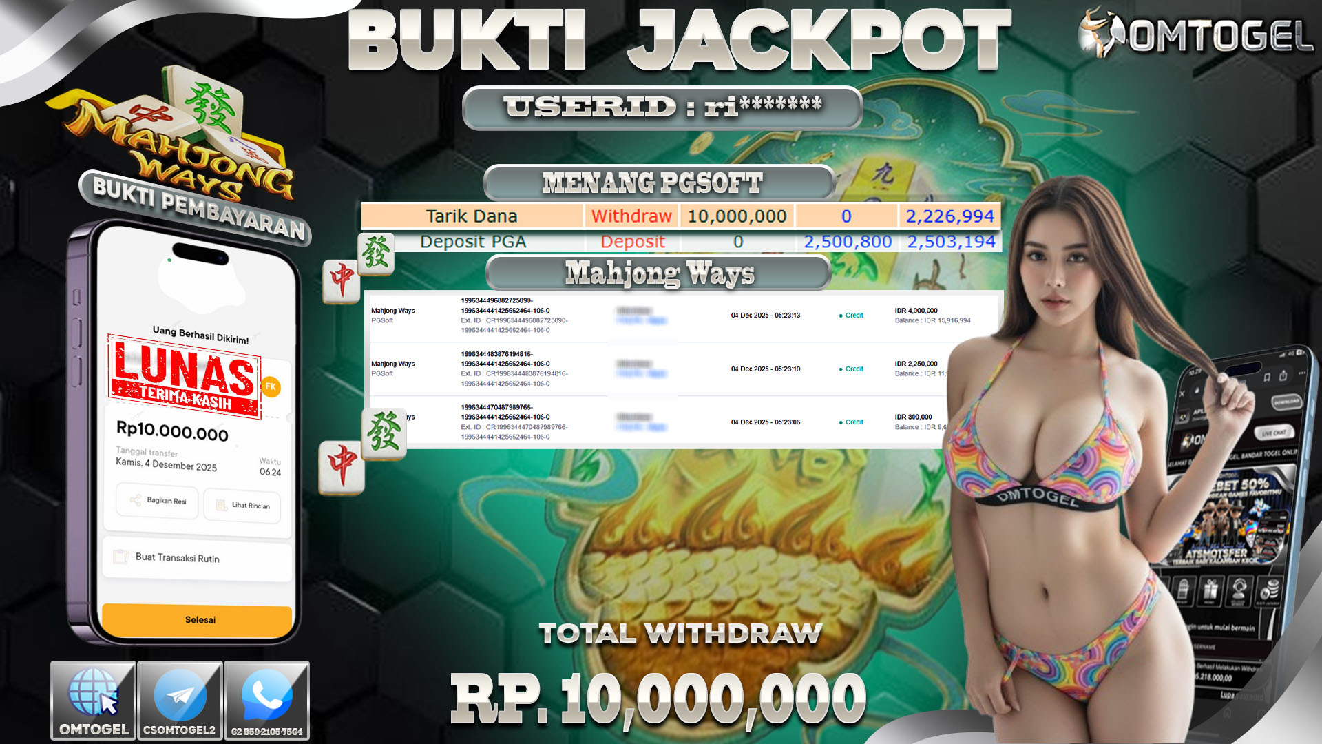OMTOGEL JACKPOT PGSOFT MAHJONG WAYS  ,10 JUTA DI BAYAR LUNAS ,-
