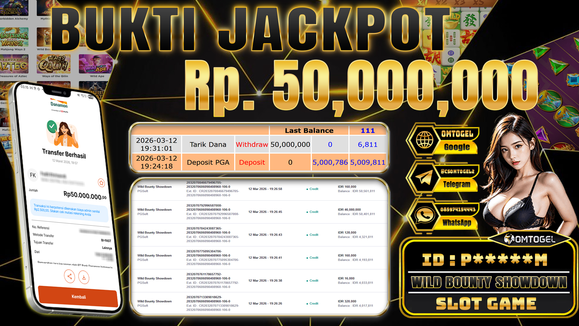 OMTOGEL JACKPOT PG SOFT WILD BOUNTY SHOWDOWN, 50 JUTA DI BAYAR LUNAS ,-