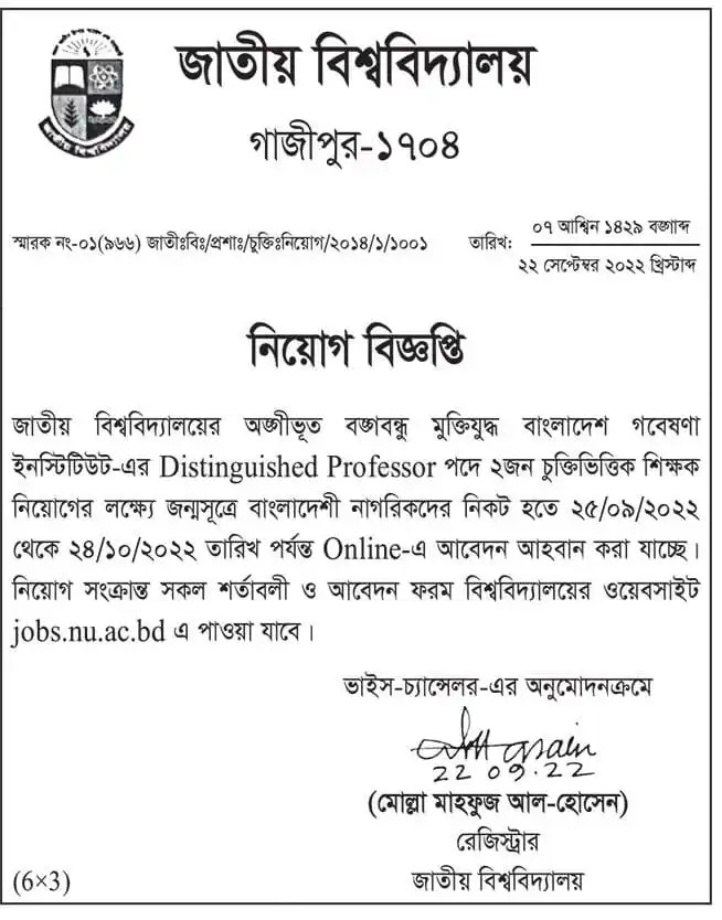 National University Job Circular 2022 Official Notice Image