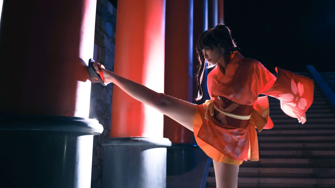 g44不会受伤《甲铁城的卡巴内瑞 无名》写真照，和服小姐姐的治愈系夜拍插图9