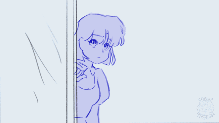 Animatic of elements from Akane spying from a corner until Ranma leaves the garden
