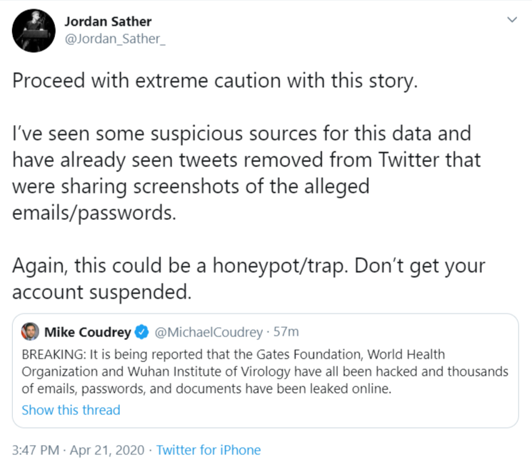 HUGE! – Really BIG! - BREAKING: It is being reported that the Gates Foundation, World Health Organization and Wuhan Institute of Virology have all been hacked Jordan-Sather-on-Twitter-Proceed-with-extreme-caution-with-this-story-I-ve-seen-some-suspicious-s