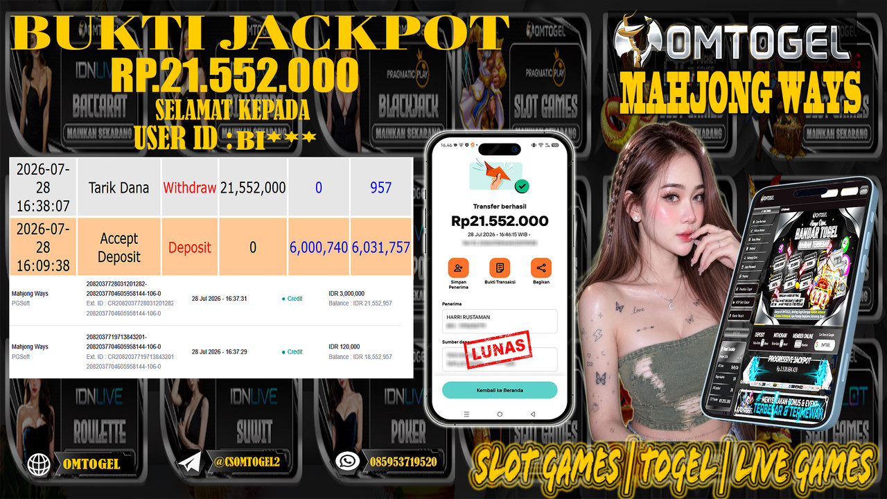 OMTOGEL JACKPOT PG SOFT MAHJONG WAYS  Rp,21,552,000,- DIBAYAR LUNAS