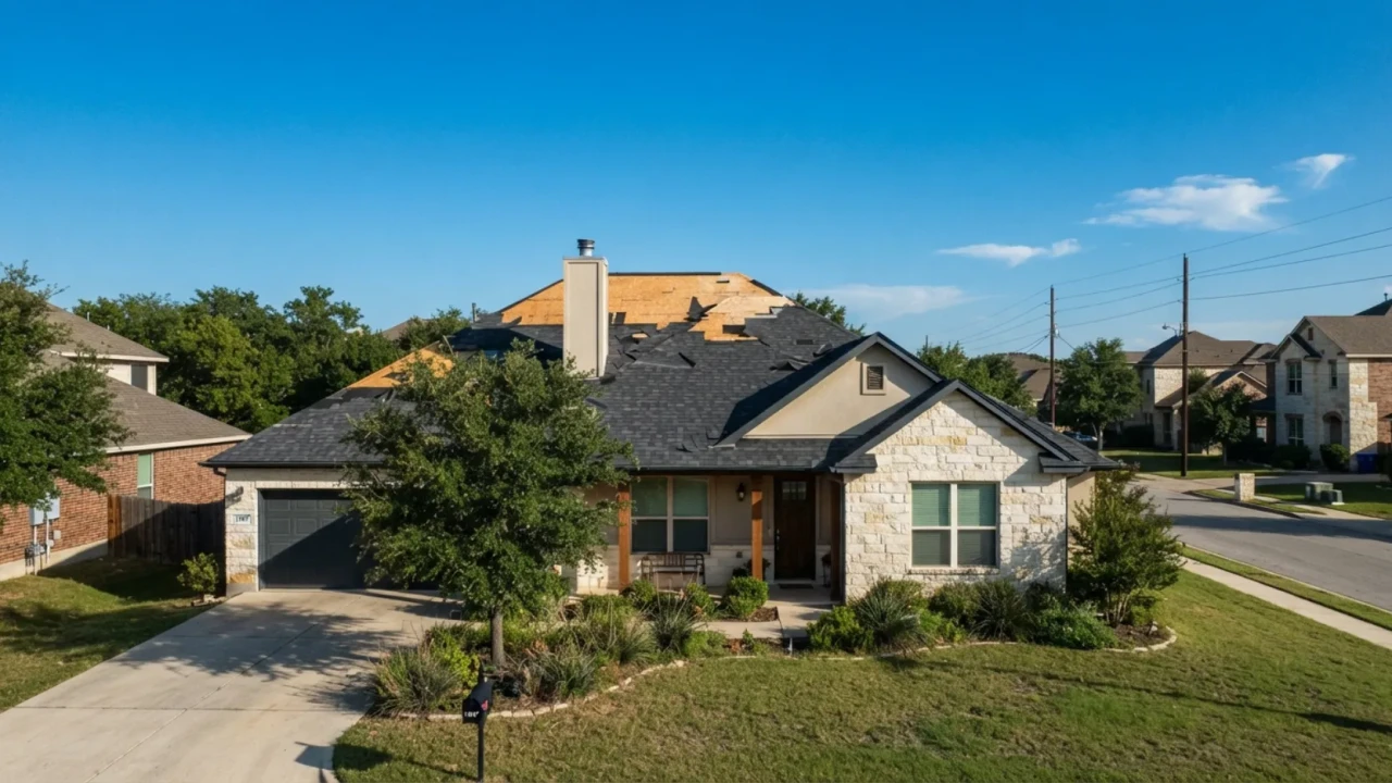 Missing and damaged asphalt shingles on a San Antonio residential roof
