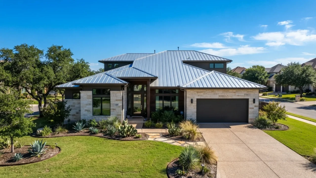 Galvalume steel standing seam metal roof panels on San Antonio residential home