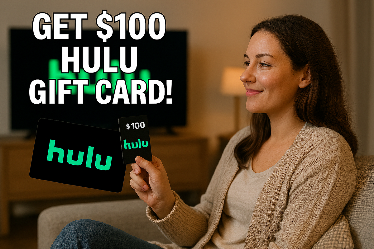 Woman enjoying streaming with Hulu gift card