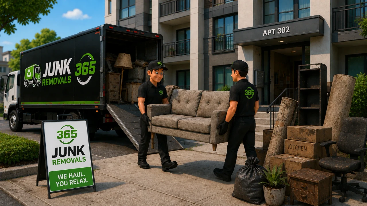 Bulky junk removal from an apartment move-out with furniture and boxes
