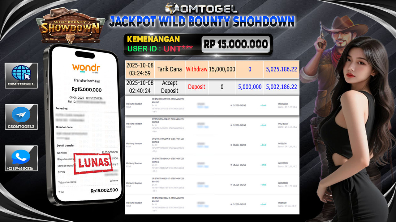 OMTOGEL JACKPOT PGSOFT WILD BOUNTY SHOWDOWN 15 JUTA DI BAYAR LUNAS ,-