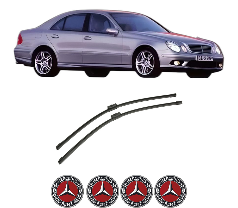 Set stergatoare auto MERCEDES-BENZ E-CLASS (W211) din 2002-2008, pentru parbriz auto, 2 bucati, Bosch Aerotwin, din cauciuc siliconat rezistent, 4 Stickere Auto MERCEDES-BENZ