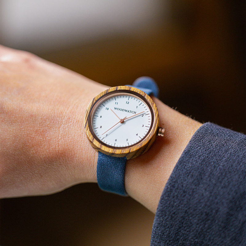 Wood-Watch-Nordic-Oslo-Navy-White-Zebra-Wood-Watch-with-White-Dial-Rose-Gold-Details-and-Blue-Vegan-L