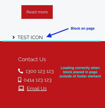 Block loading correctly when also placed on page