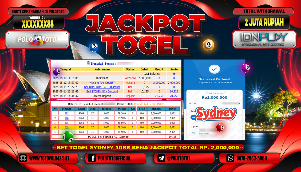 POLOTOTO JACKPOT TOGEL POOL SYDNEY Rp.2.000.000,-LUNAS