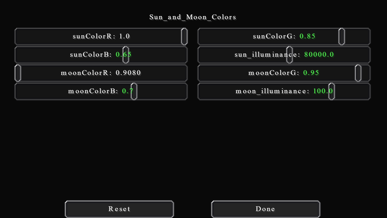 Sun and Moon Colors Settings