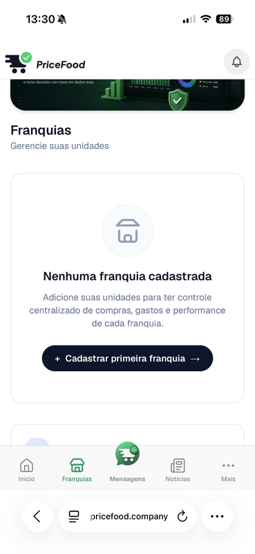 Cadastrar a primeira franquia