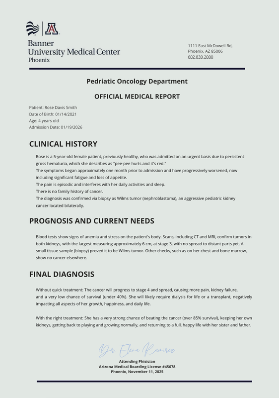 Medical diagnosis report