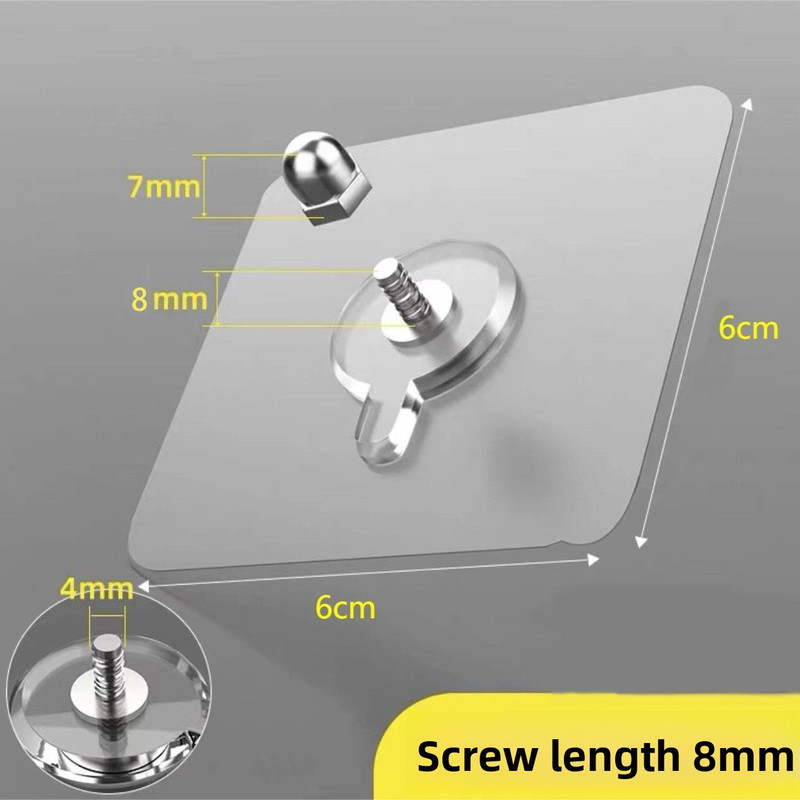 50-PCS Heavy Duty Adhesive Screw Stickers No Drilling Wall Hooks 6x6cm Waterproof Stainless Steel for Kitchen Bathroom Rental Friendly(8mm)