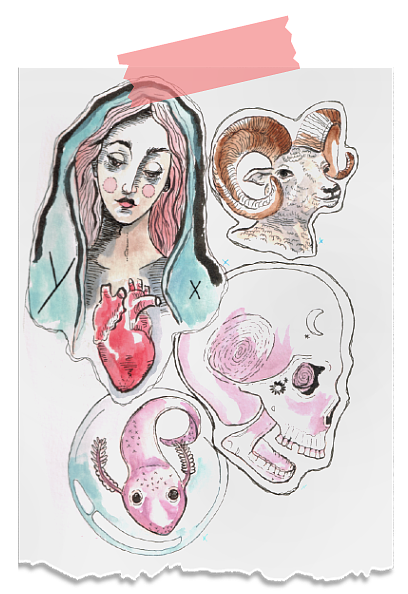 The Immaculate Heart of Mary, 2021, watercolor & colored pencil