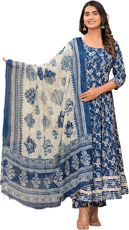 MEERA FAB Cotton Printed Anarkali Kurta with Dori
