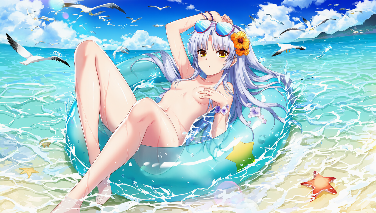 1girl breasts looking at viewer outdoors eyewear on head swim ring nude s s 3685361649