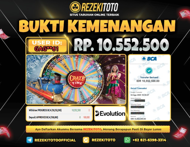 BUKTI KEMENANGAN 4 AGUSTUS 2025  CRAZY TIME 10 JUTA 