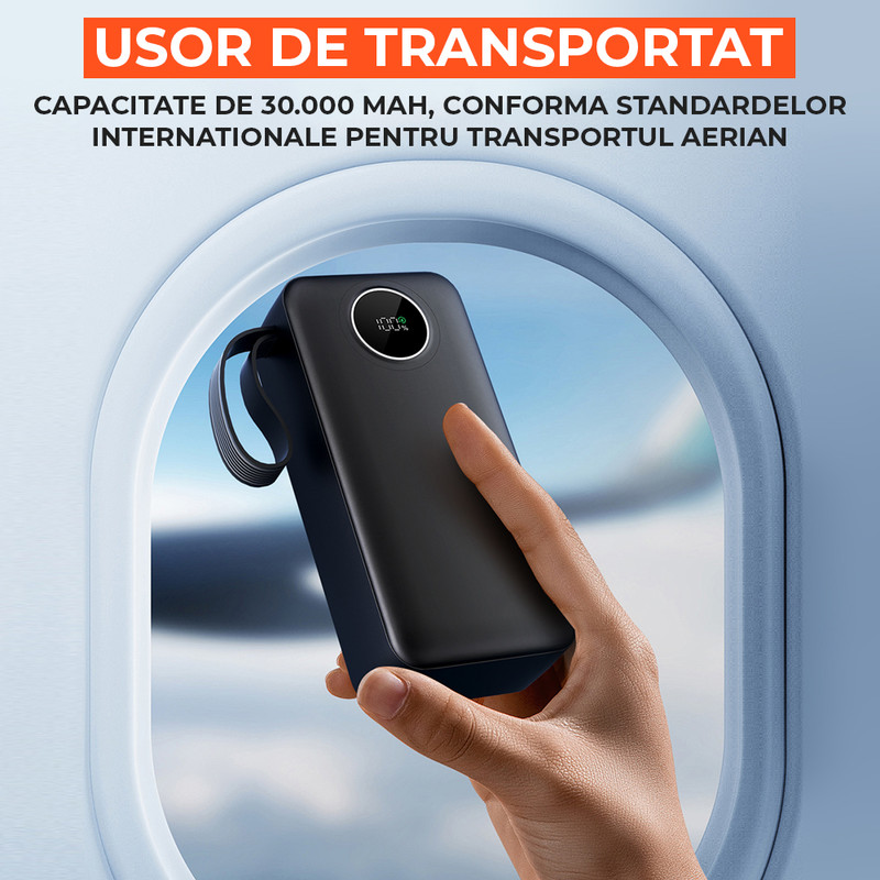 Baterie Externa Daden P64 30000 mAh, Incarcare Rapida, 22.5W QC, PD 20W, Afisaj Digital LCD, 2x USB-A, 1x USB-C, Incarcare Simultana 3 Dispozitive, Power Bank, Negru 6