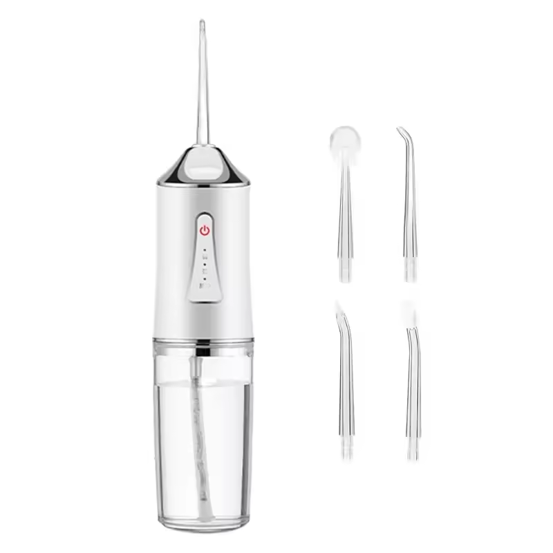 White Portable Water Flosser Oral Irrigator with 230ml Tank and 3 Modes Rechargeable IPX7 Waterproof Teeth Cleaner for global Home and Travel Use