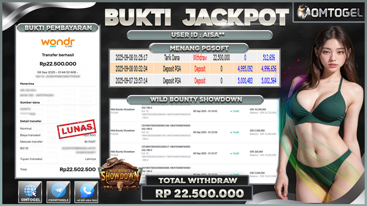 OMTOGEL JACKPOT PGSOFT WILD BOUNTY SHOWDOWN 22 JUTA DI BAYAR LUNAS ,-
