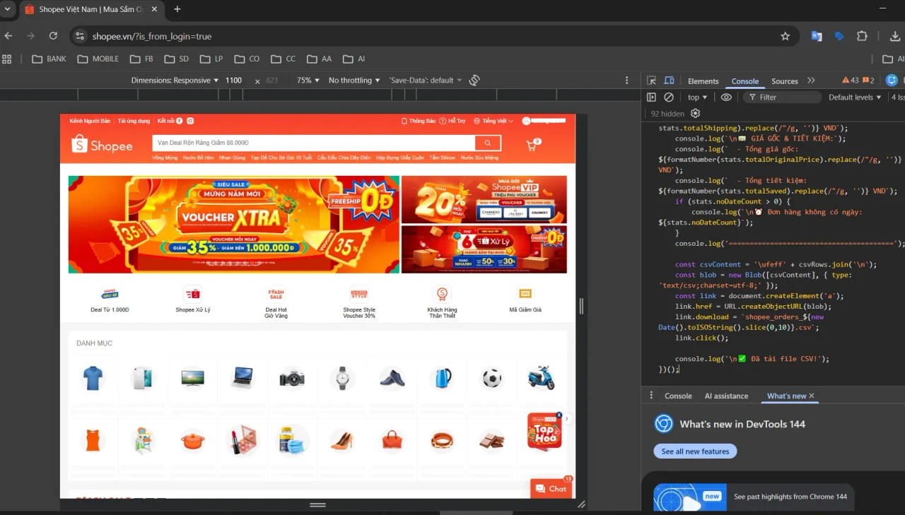 Dán code vào Console