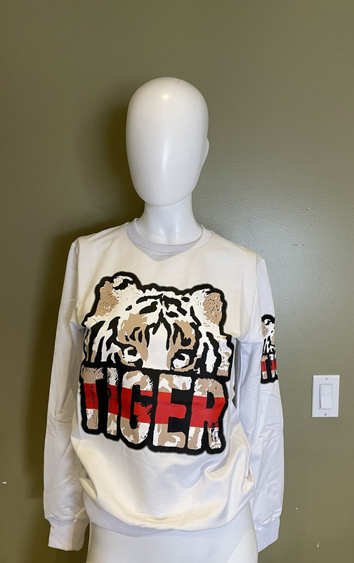 TIGER POLO WHITE CREW NECK SWEATSHIRT MENS SMALL