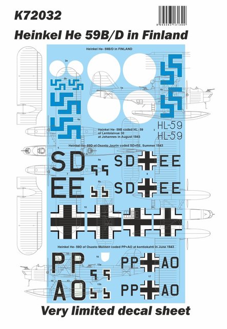 Heinkel He59B Special Hobby 72428 + masques + decals finlandais 1/72 - Modélisme